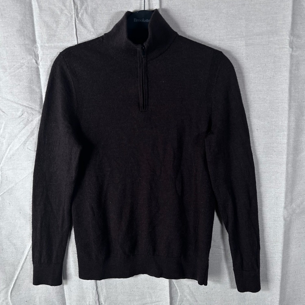 Express Mens Small Brown 100% Merino Wool Quarter Zip Pullover Sweater Conscious